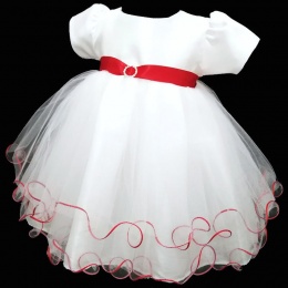 Baby Girls White & Red Sash Diamante Tulle Dress